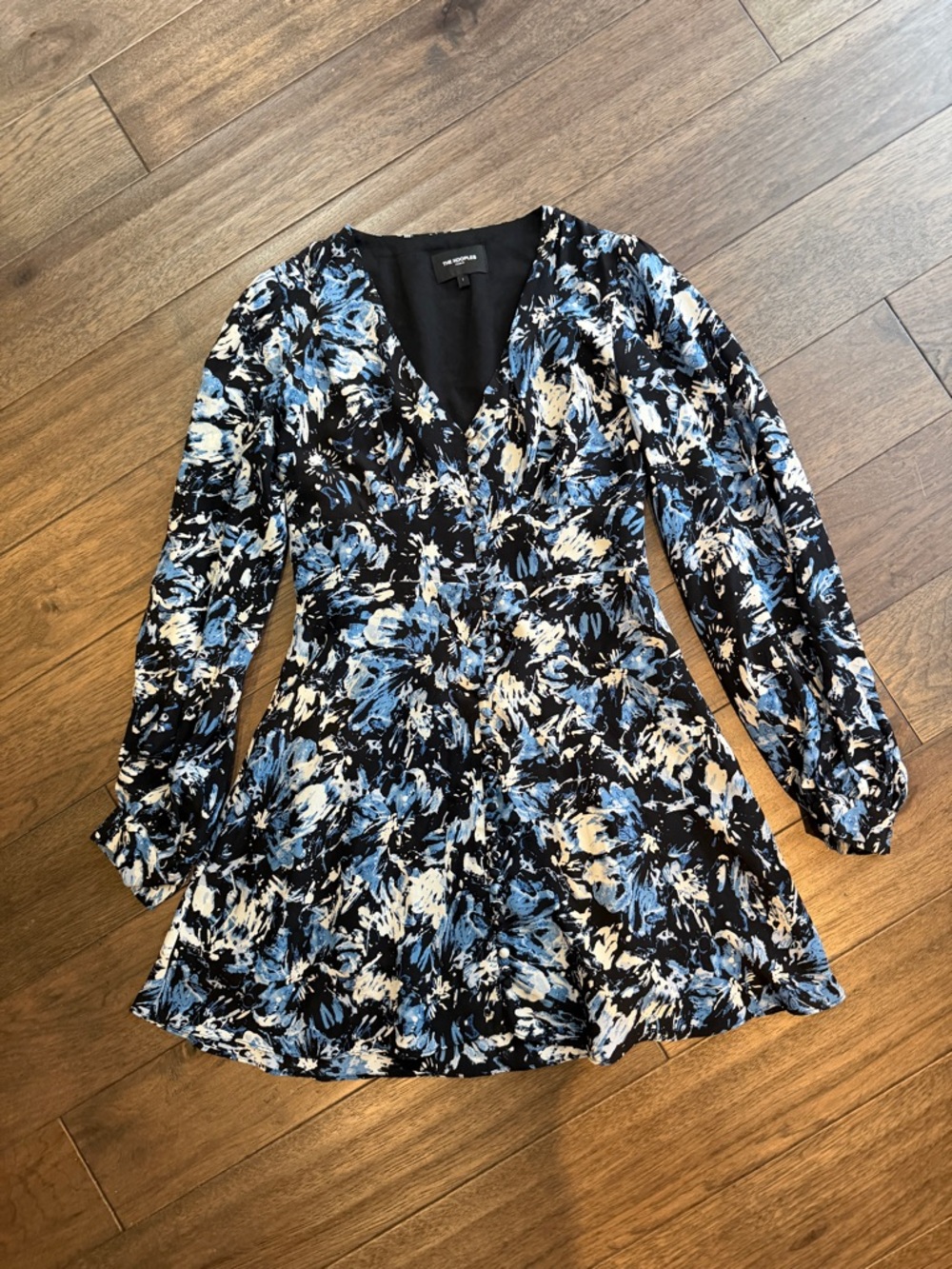 The Kooples Black Floral/Abstract Print Silk Mini Dress Size Small